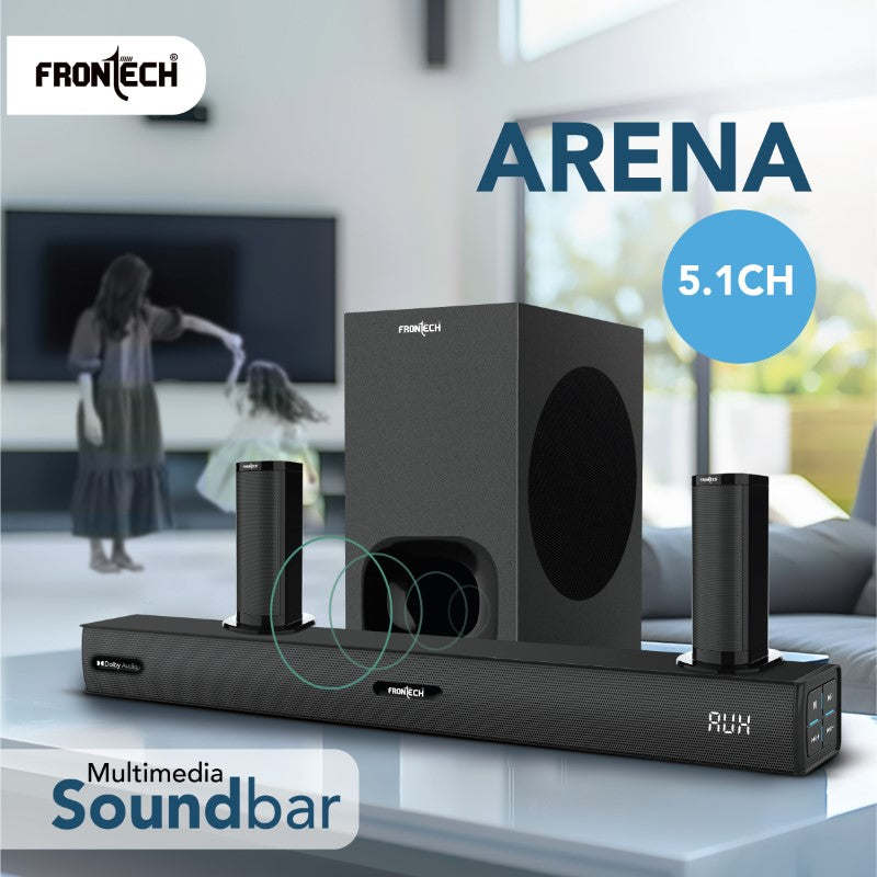 Frontech Arena 300W Dolby Digital Soundbar | Wired Subwoofer, 5.1 Channel (SW-0261) Frontech Arena 300W Dolby Digital Soundbar | Wired Subwoofer, 5.1 Channel (SW-0261)